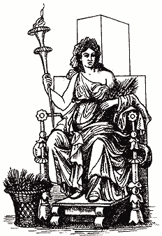 Церера, патронесса Мистерий. Церера, или Деметра, была дочерью Кроноса и Реи и матерью Персефоны, отцом которой был Зевс. Некоторые рассматривают Цереру как богиню Земли, но, видимо, более правильно считать Цереру божеством, покровительствующим сельскому хозяйству вообще, и в частности урожаю. Мак был священным цветком Цереры, и Церера часто изображалась украшенной цветами мака. В Мистериях Церера изображалась в колеснице, влекомой крылатыми змеями.